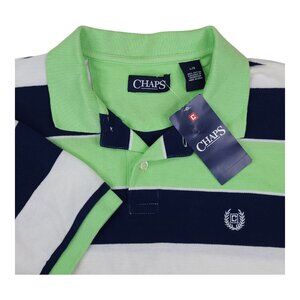 Chaps Boys Large Striped Polo Shirt Key Lime & Navy 100% Cotton